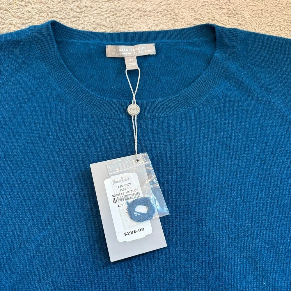 NWT‎ Neiman Marcus Cashmere Sweater Women 3X Midnight Blue Crewneck Long Sleeve
